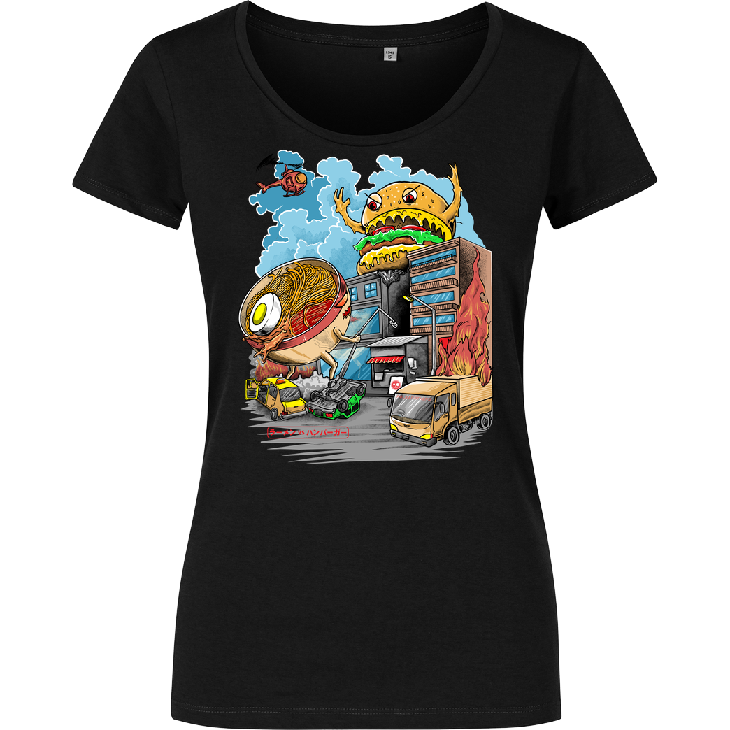 Polkadothero Burger vs Ramen T-Shirt Damenshirt schwarz