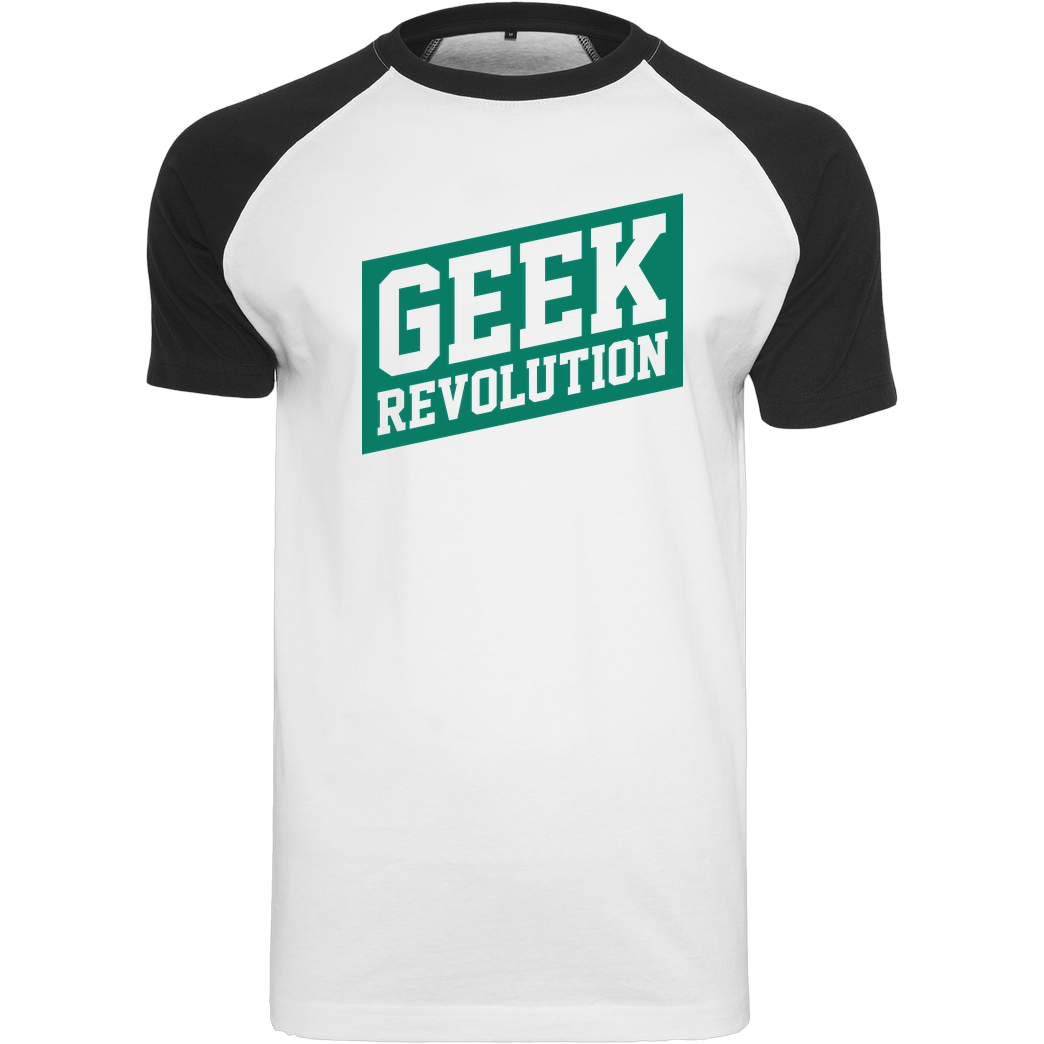 Geek Revolution College Script T-Shirt Raglan-Shirt weiß