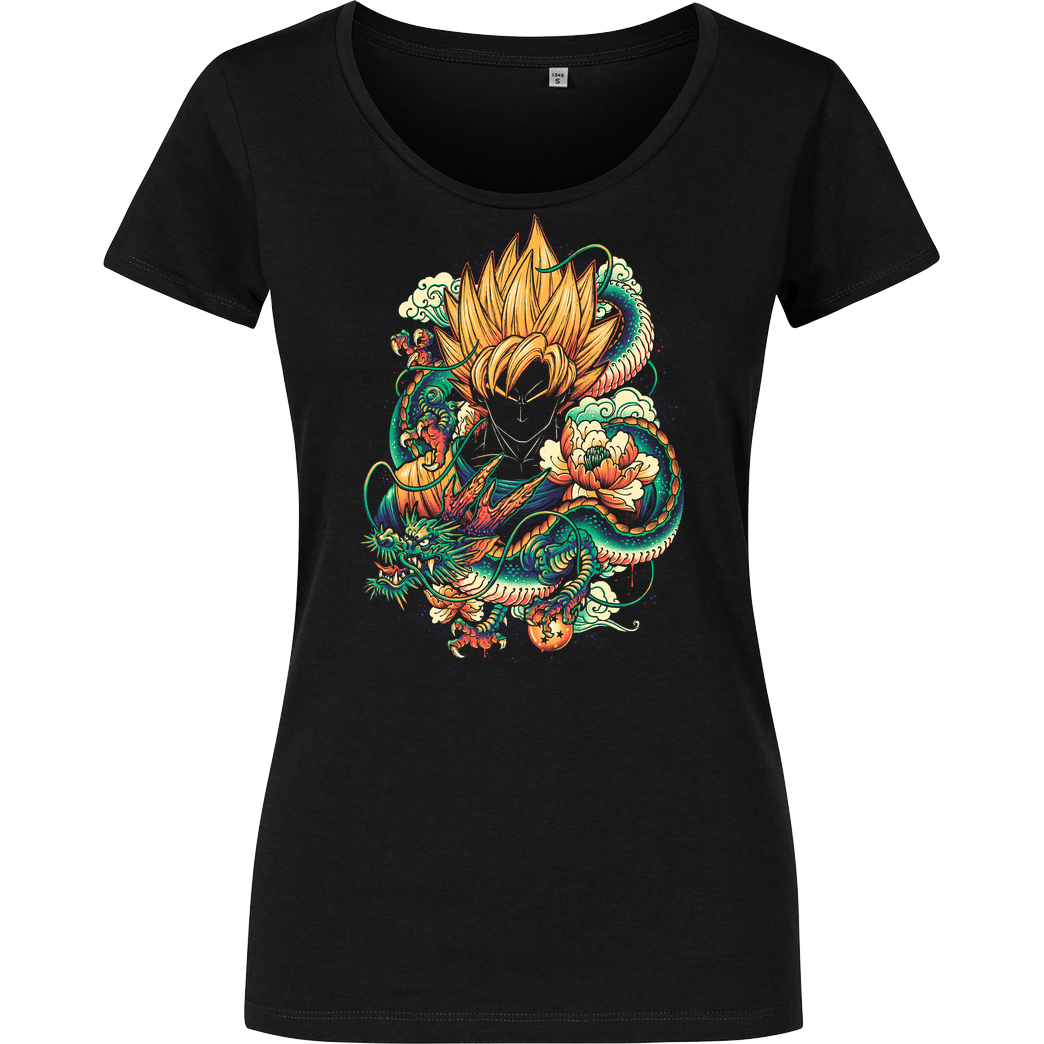 glitchygorilla Colorful Dragon T-Shirt Damenshirt schwarz