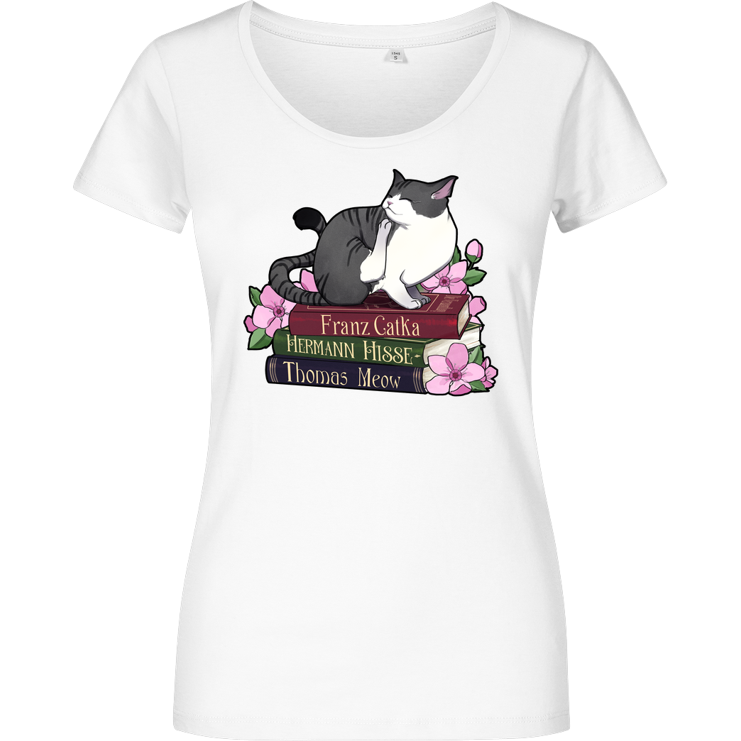DoomBloomArt Franz Catka - Cats x Literature Series T-Shirt Damenshirt weiss