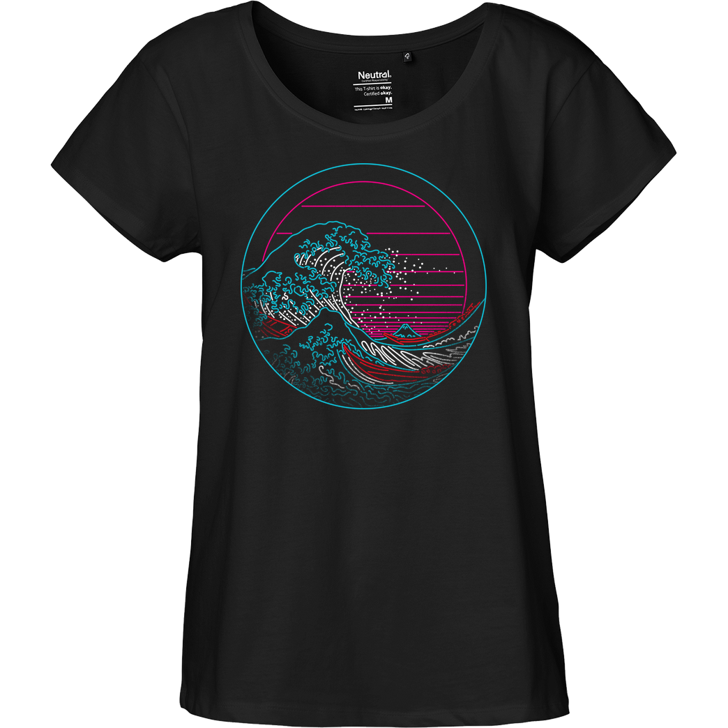 Rocketman Great Neon Wave T-Shirt Fairtrade Loose Fit Girlie - schwarz