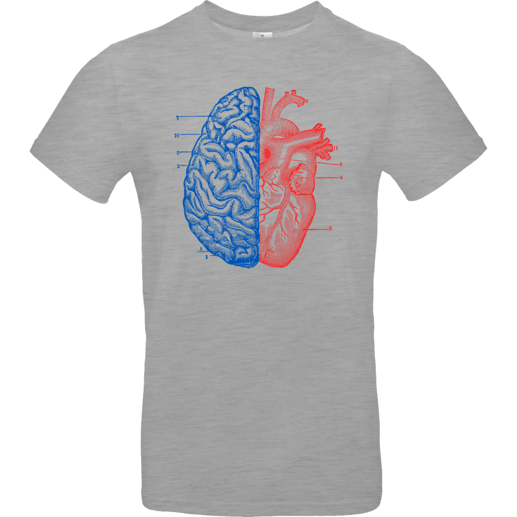 Tobefonseca Heart and Brain T-Shirt B&C EXACT 190 - heather grey