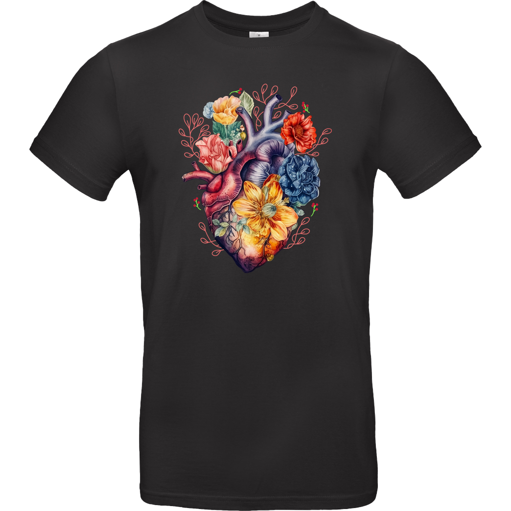 Kimprut Heart and Flower T-Shirt B&C EXACT 190 - Schwarz