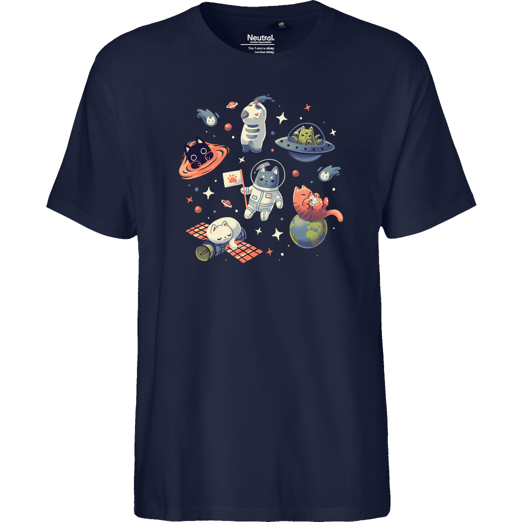 GeekyDog Kitty Cats in Space T-Shirt Fairtrade T-Shirt - navy