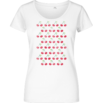 Little Cherries Stencil Pattern Rough Damenshirt weiss