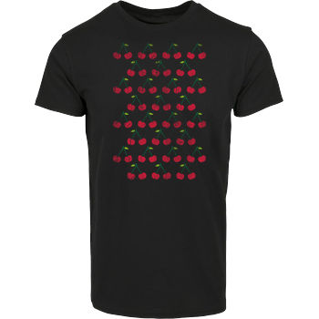 Little Cherries Stencil Pattern Rough Hausmarke T-Shirt  - Schwarz