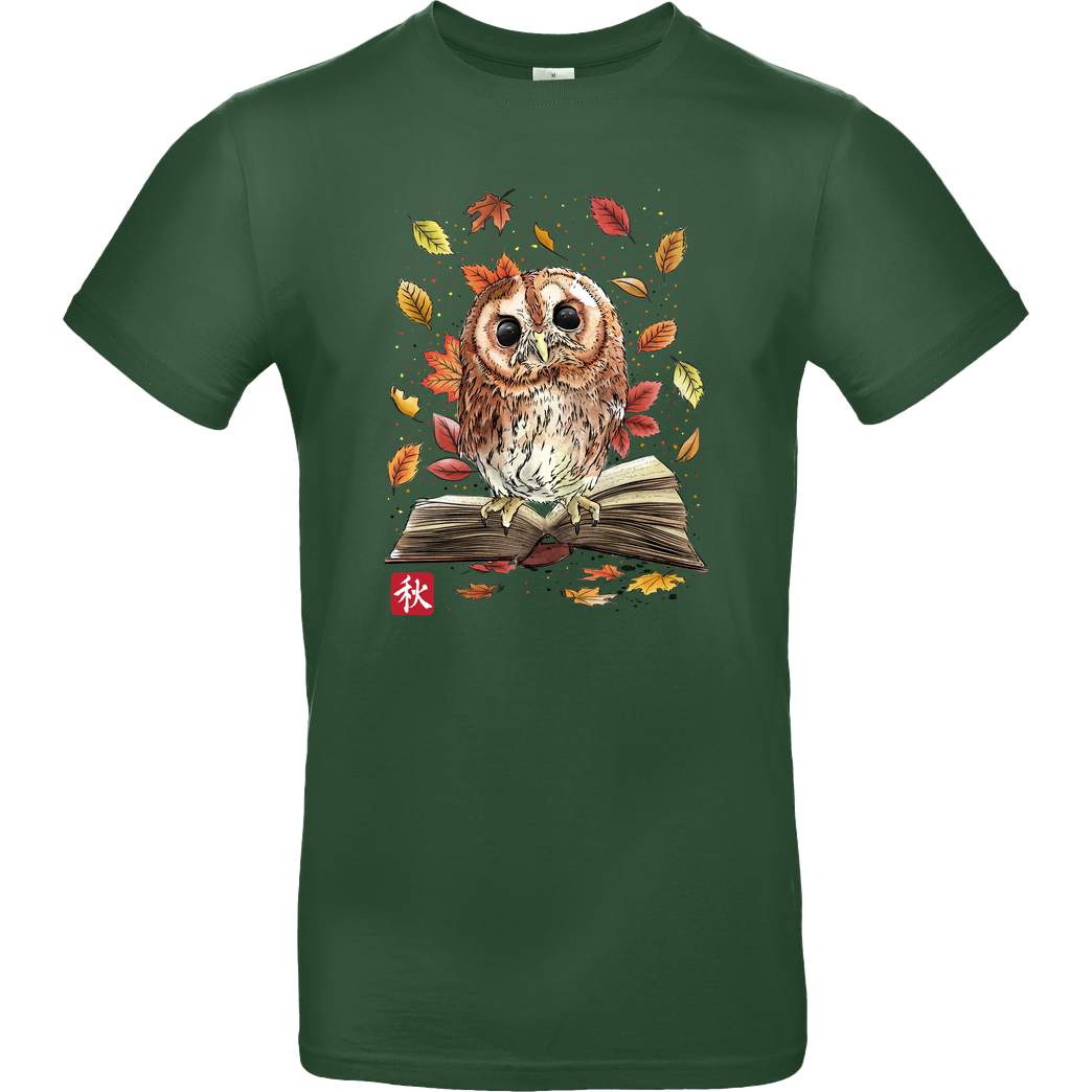 Dr.Monekers Owl Leaves and Books T-Shirt B&C EXACT 190 - Flaschengrün