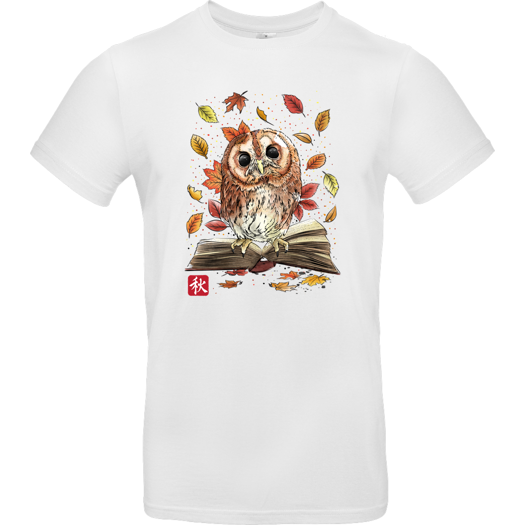 Dr.Monekers Owl Leaves and Books T-Shirt B&C EXACT 190 - Weiß