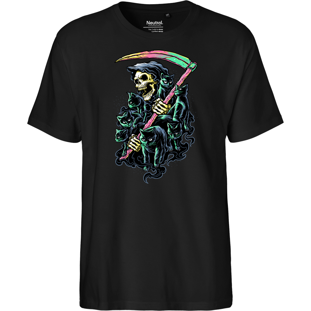 glitchygorilla 7 Deathly Cats T-Shirt Fairtrade T-Shirt - black