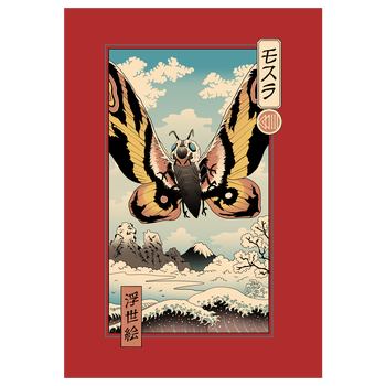 Ancient Moth Ukiyo-e Art Print red
