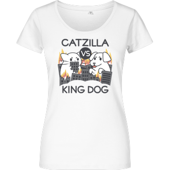 Catzilla vs King dog Girlshirt weiss