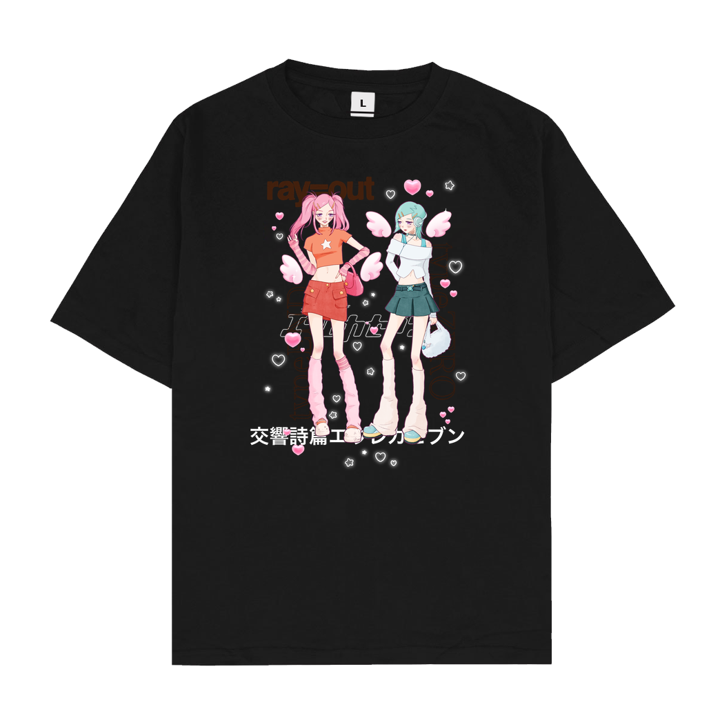 hanakotobahime CoralGals T-Shirt Oversize T-Shirt - Black