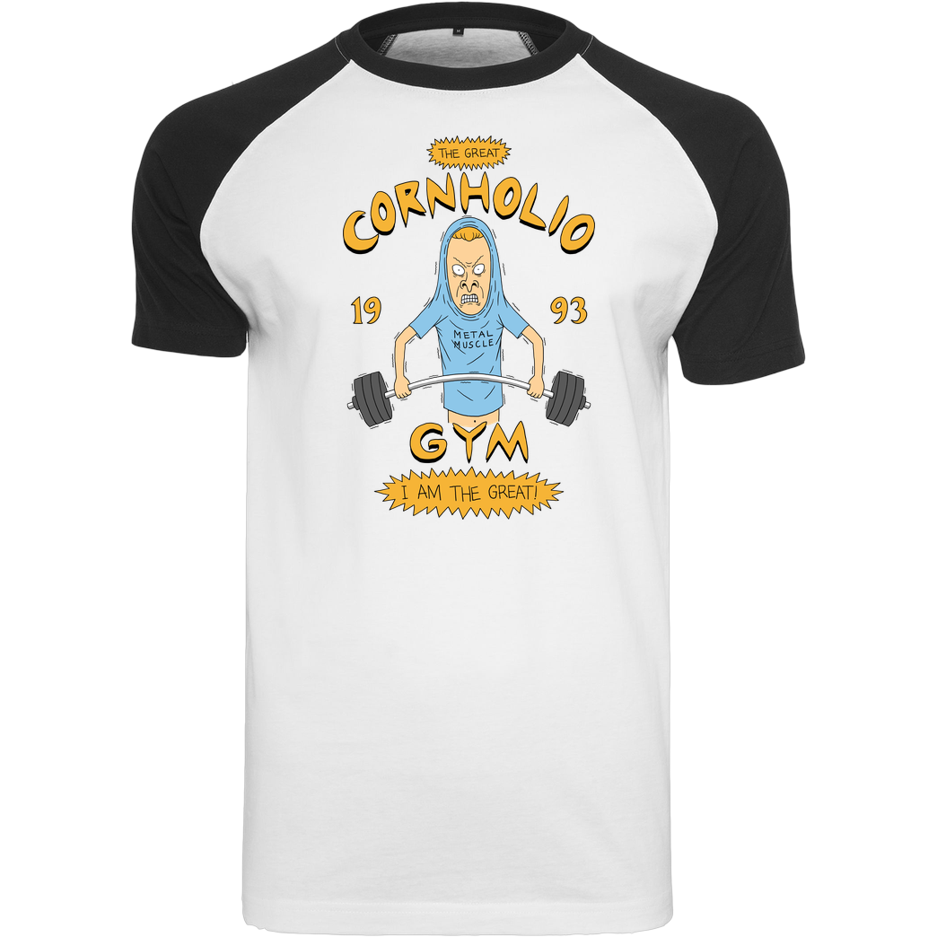 Pigboom Cornholio's Gym T-Shirt Raglan Tee white