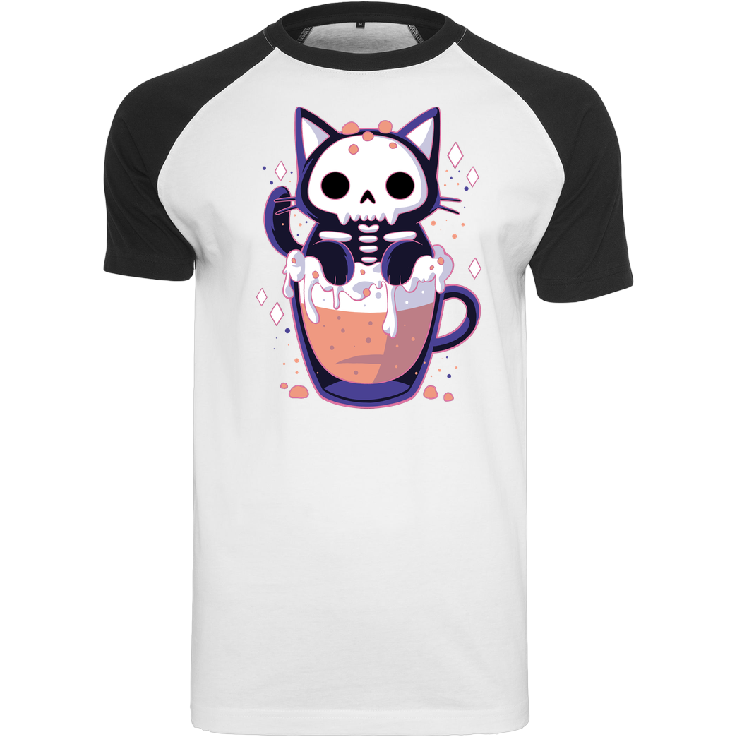 xMorfina Cute Cat Drink T-Shirt Raglan Tee white