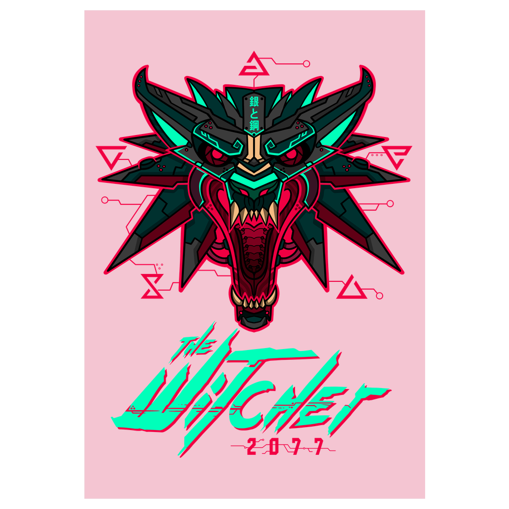 TheTeenosaur Cyber Wolf Druck Art Print pink