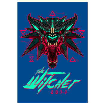 Cyber Wolf Art Print blue