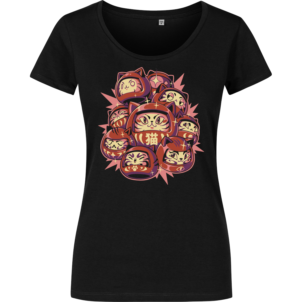 Ilustrata Daruma Cats T-Shirt Girlshirt schwarz
