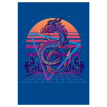 Dragon Aesthetic Retrowave Art Print blue