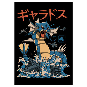Flying Water Kaiju Art Print black