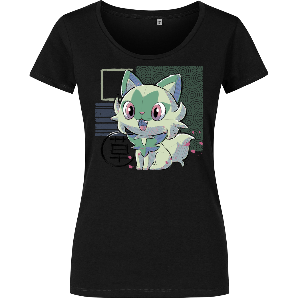 xMorfina Grass Cat T-Shirt Girlshirt schwarz