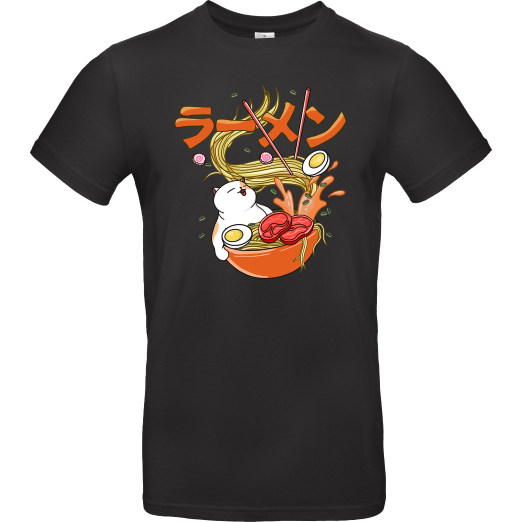 Kimprut Happy Cat Ramen T-Shirt B&C EXACT 190 - Black