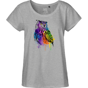 Owl Watercolor Fairtrade Loose Fit Girlie - heather grey