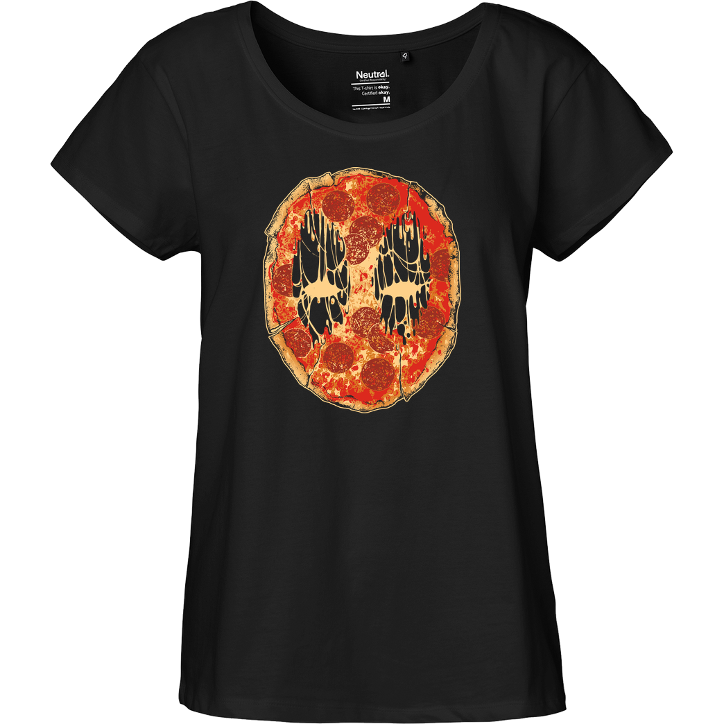 Rico Mambo Pizza Face T-Shirt Fairtrade Loose Fit Girlie - black