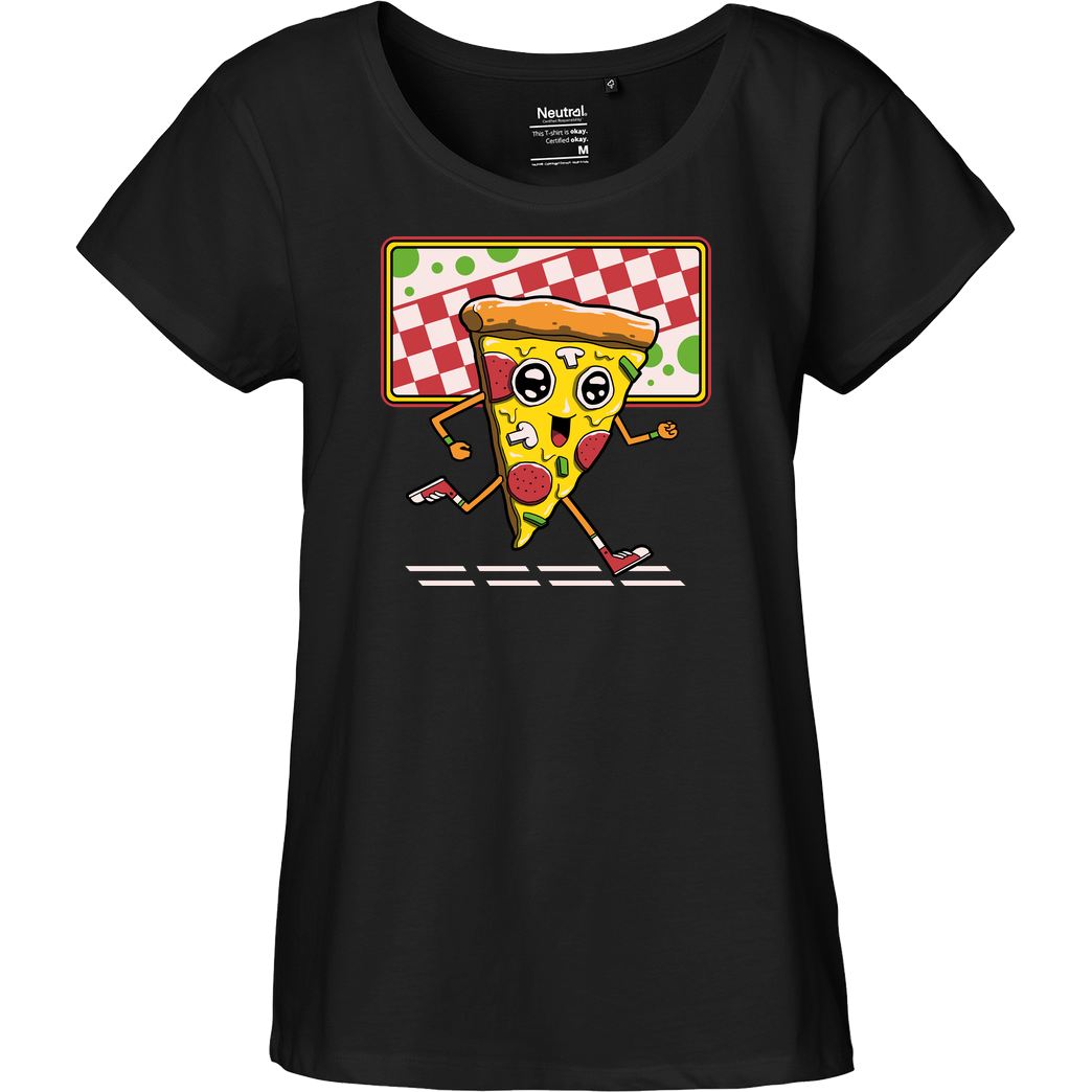 Vincent Trinidad Pizza Run T-Shirt Fairtrade Loose Fit Girlie - black