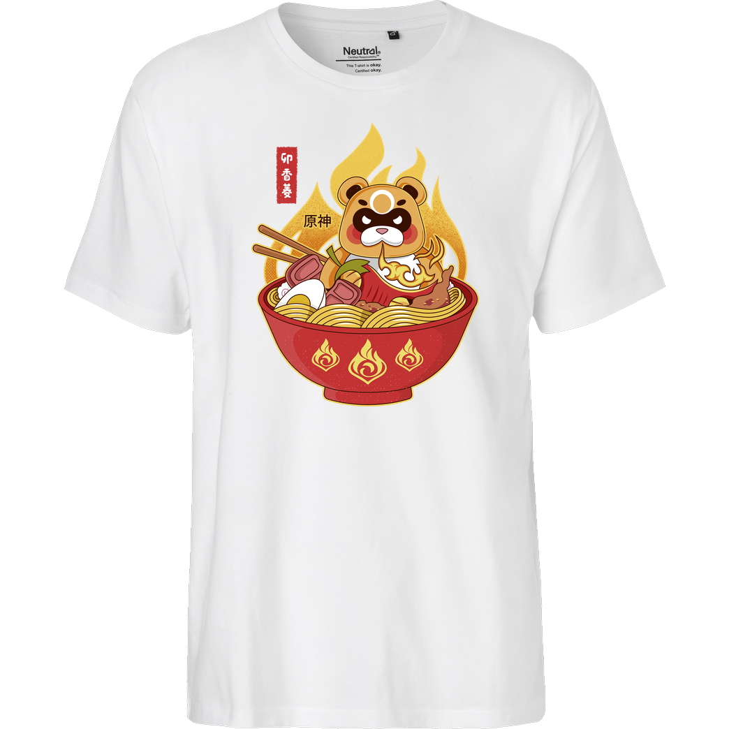Logozaste Pyro Bear God Spicy Ramen T-Shirt Fairtrade T-Shirt - white