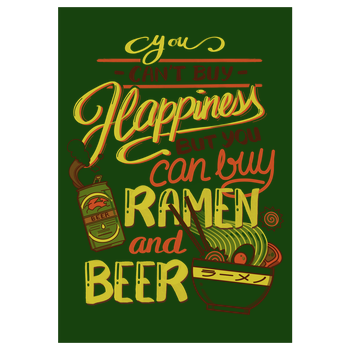 Ramen and Beer Art Print green