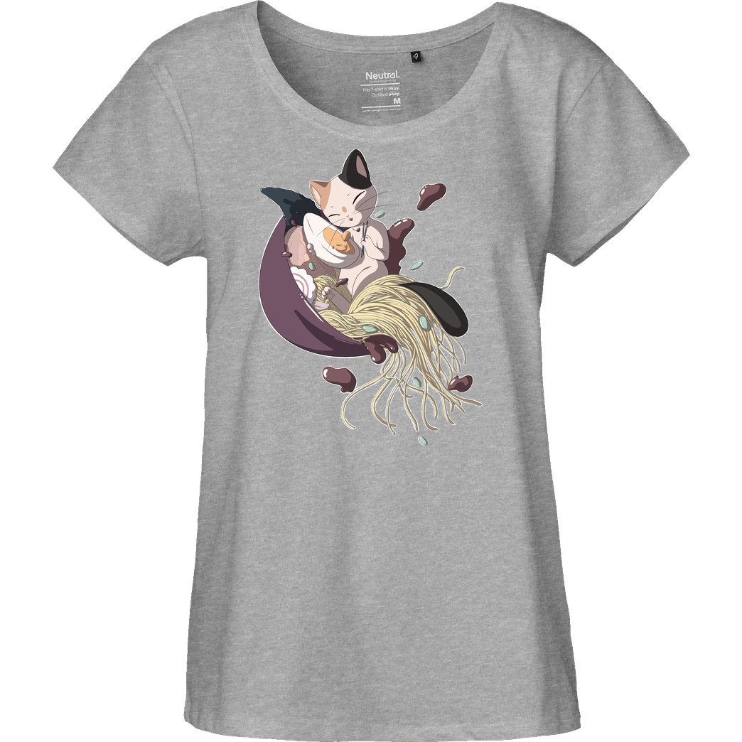 hanakotobahime Ramen Kitty T-Shirt Fairtrade Loose Fit Girlie - heather grey