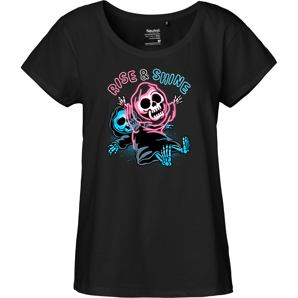 glitchygorilla Rise and Shine T-Shirt Fairtrade Loose Fit Girlie - black