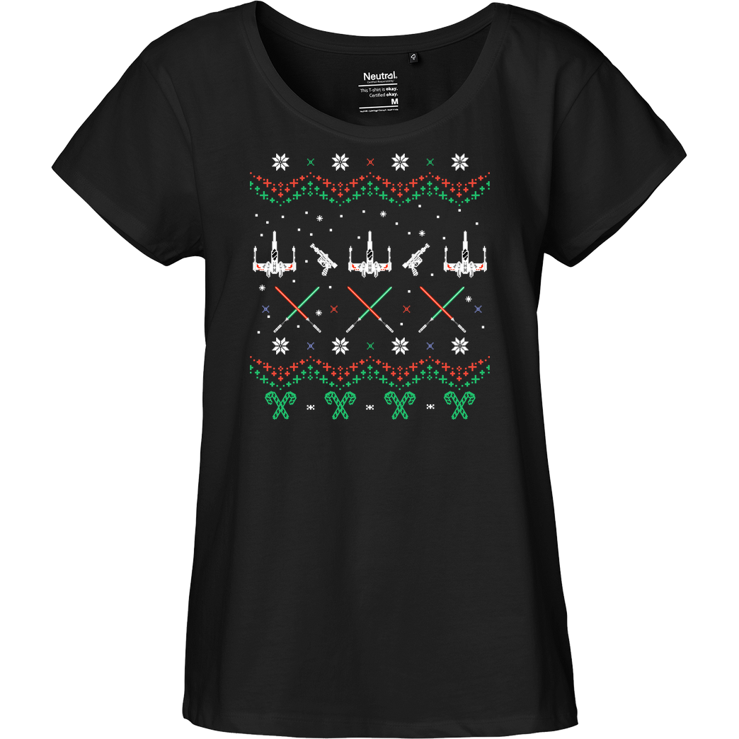 Rocketman Rogue Christmas T-Shirt Fairtrade Loose Fit Girlie - black