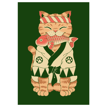 Samurai Meowster Art Print green