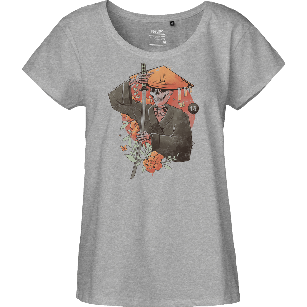 EduEly Samurai Skull T-Shirt Fairtrade Loose Fit Girlie - heather grey