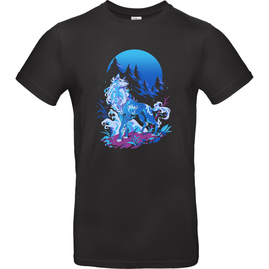 Ilustrata Spiritual Aqua Wolf T-Shirt B&C EXACT 190 - Black