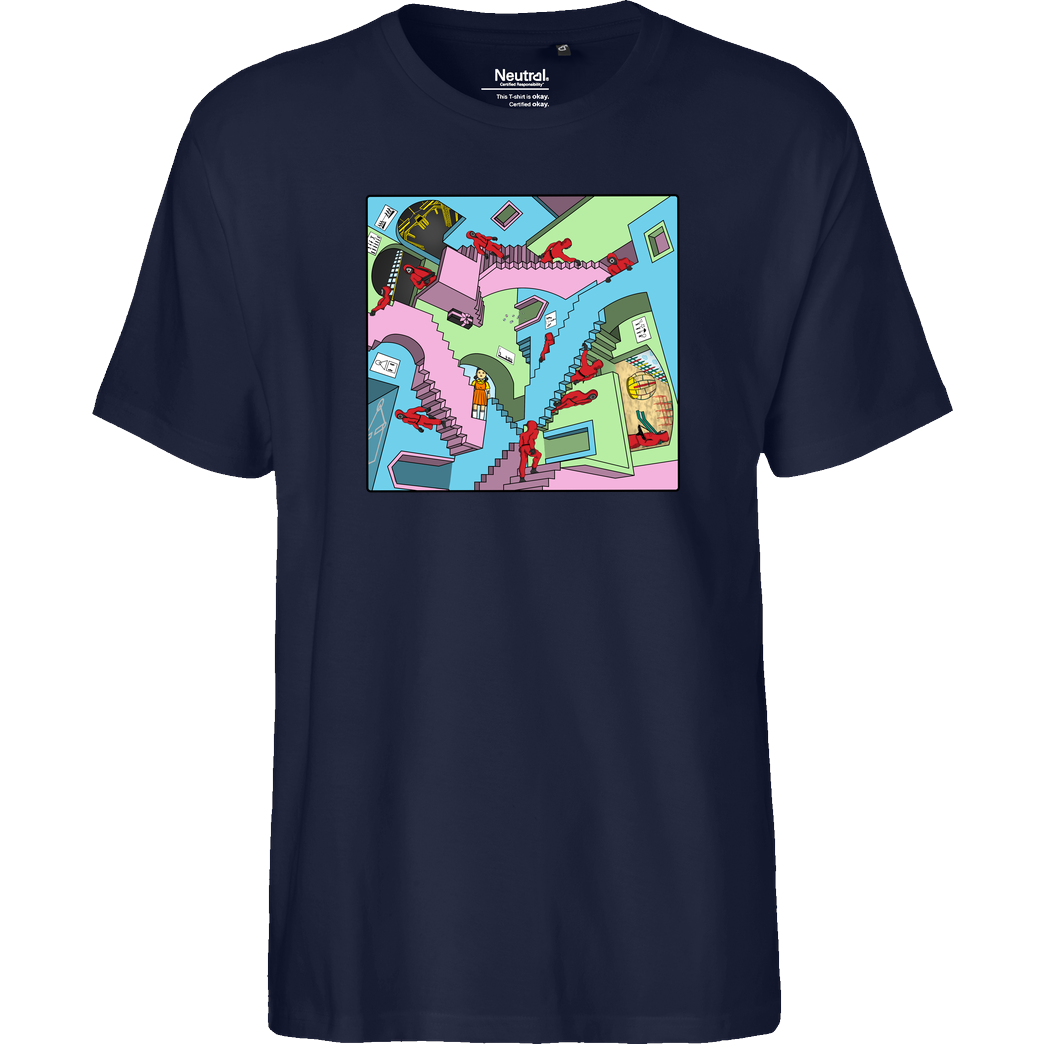 Dr.Monekers Squid Relativity Staircase T-Shirt Fairtrade T-Shirt - navy