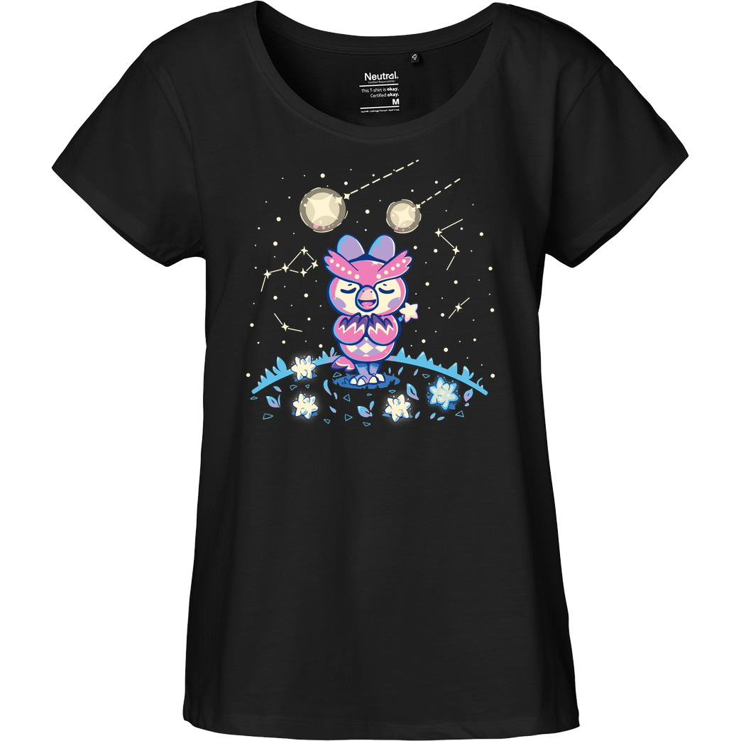 TechraNova Starry Owl T-Shirt Fairtrade Loose Fit Girlie - black