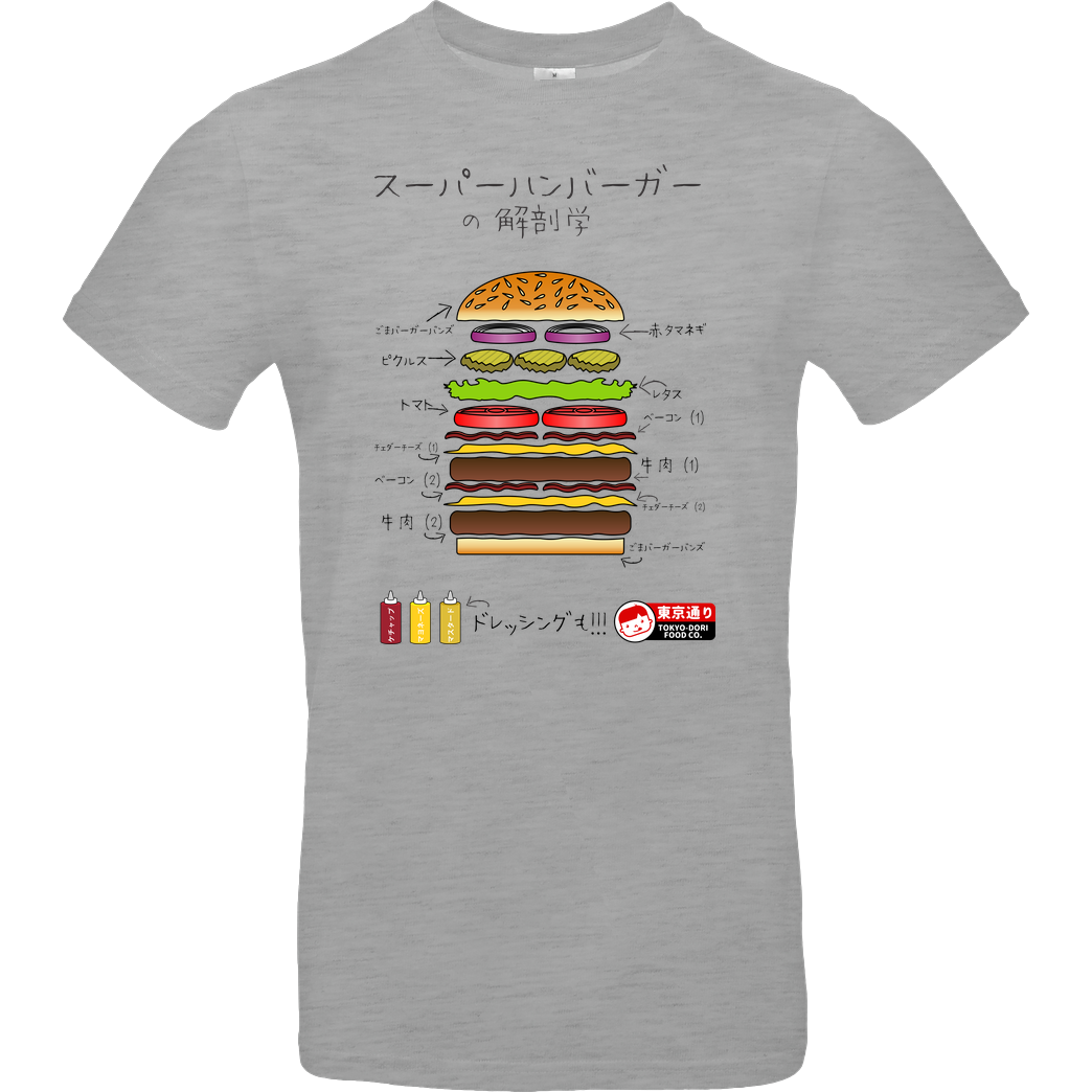 Tokyo Dori Studio Super Burger Anatomy T-Shirt B&C EXACT 190 - heather grey