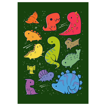 Tiny Rainbow Dinosaurs Art Print green
