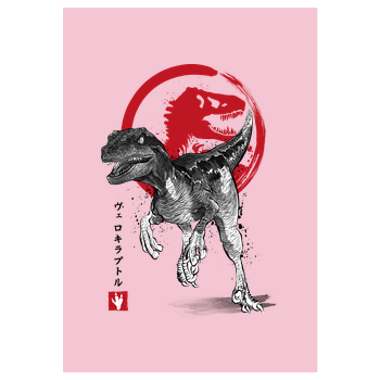 Velociraptor sumi e Art Print pink
