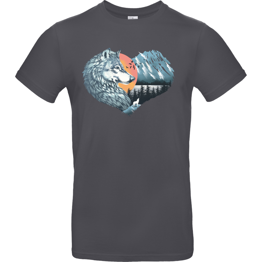 Dandingeroz Wolf Love T-Shirt B&C EXACT 190 - Dark Grey